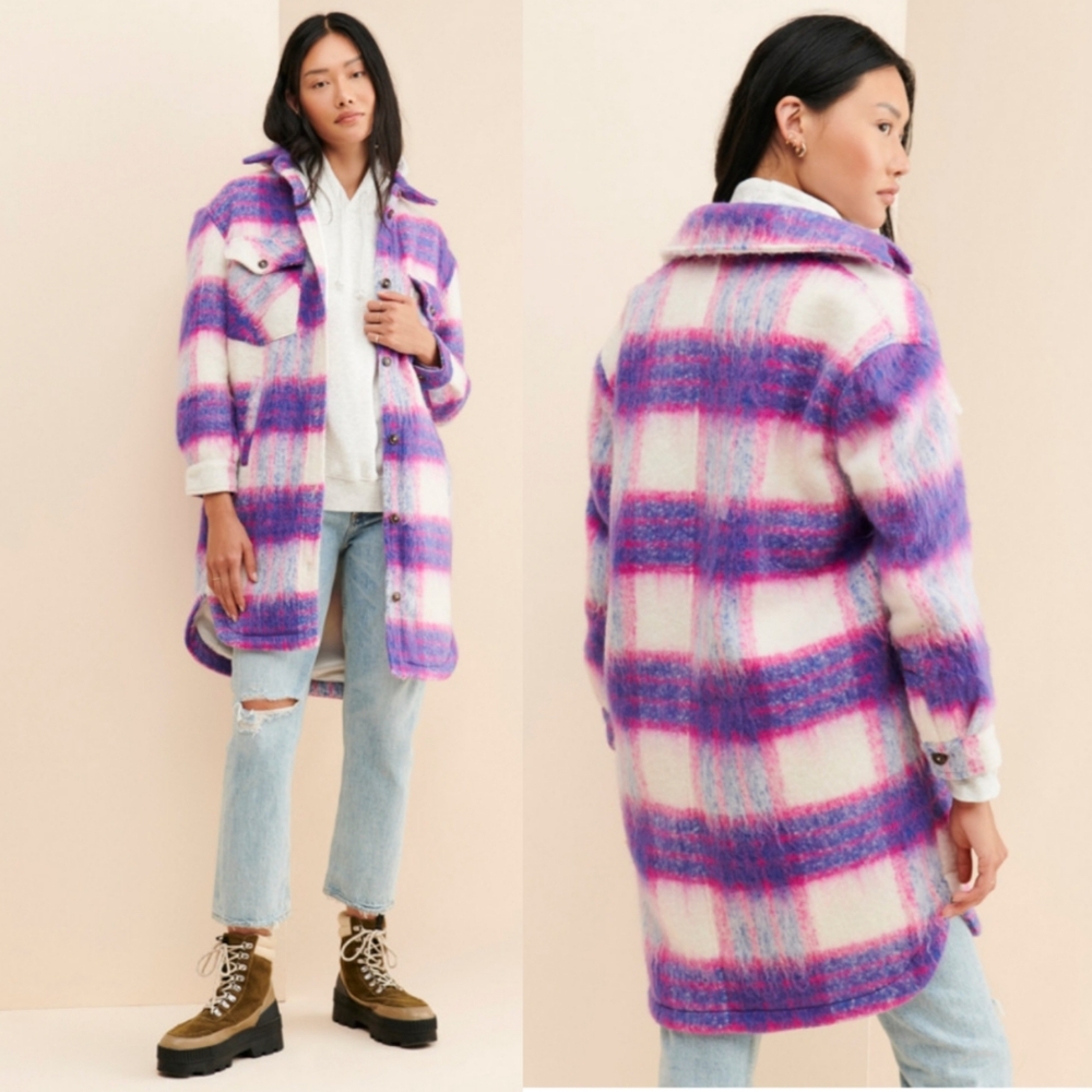 Blank NYC Purple & White Plaid Shacket Coat